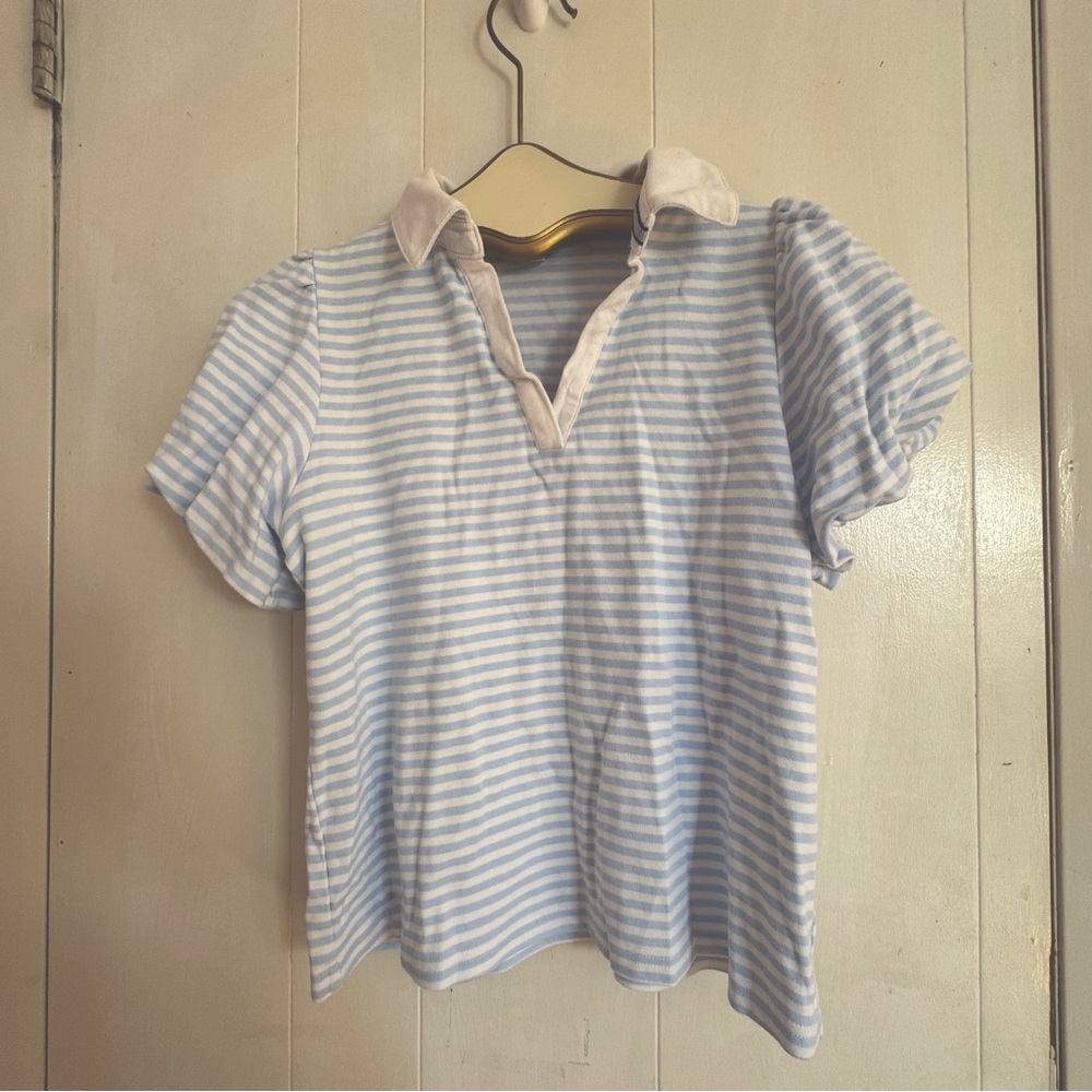 crown & ivy Sky Blue and White Polo